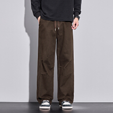 批发实拍秋<b class='q'>冬</b>新款洗水全棉休闲裤男宽松百搭全松紧腰直筒阔腿裤