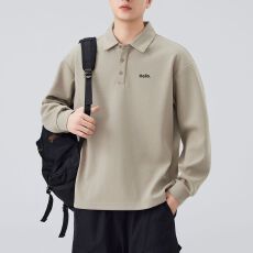 批发实拍2025秋冬新款320g翻领POLO衫卫衣男硅胶立体印花简约翻领上衣