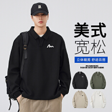 批发实拍2025秋冬新款重磅300g翻领V领长袖卫衣<b class='q'>男士</b>Polo衫T恤上衣