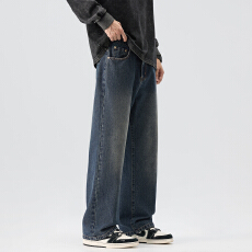批发实拍2025秋冬新款美式复古宽松直筒牛仔裤男百搭显腿直耐磨裤子