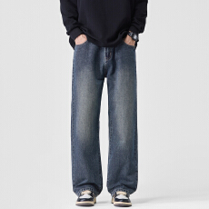 批发实拍2025秋冬新款复古宽松直筒简约牛仔裤男百搭显腿直耐磨裤子