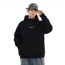 批发实拍2025秋冬新款拼接设计连帽套头男卫衣宽松百搭情侣帽衫外套