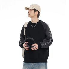 批发实拍2025秋冬新款圆领拼接撞色卫衣男士宽松百搭<b class='q'>休闲</b>情侣上衣外套