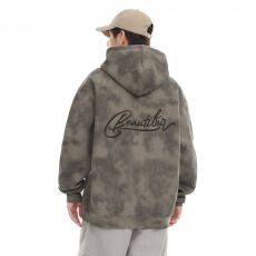 批发实拍2025秋冬新款连帽上衣扎染刺绣宽松潮牌大口袋男士街头卫衣