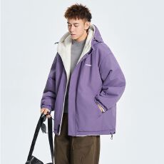 批发实拍冬季潮牌两面穿羊羔绒外套男下摆抽绳设计加厚棉衣男保暖棉袄