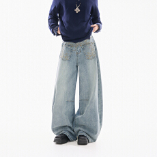 批发实拍2025秋冬新款弧形剪裁弯刀牛仔裤男女中性款显瘦有型松弛感