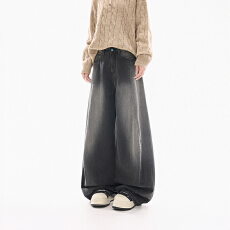 批发实拍2025秋冬新款潮牌洗水复古弯刀牛仔裤男女中性款显瘦有型