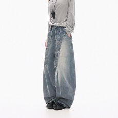 批发实拍2025秋冬新款潮牌洗水工装弯刀牛仔裤男女中性款百搭显瘦有型