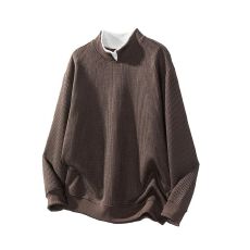 批发实拍2025秋冬新款立领假两件重磅V领宽松日系复古打底衫百搭卫衣