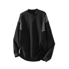 批发实拍2025秋冬新款圆领卫衣男宽松日系复古拼接套头打底衫潮流百搭