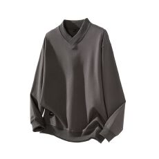 批发实拍2025秋冬新款V领纯色卫衣男宽松绣标打底衫百搭情侣上衣