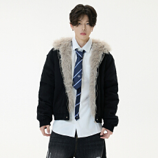 批发冬季潮牌小众蓬松大毛领连帽棉衣男女中性款<b class='q'>全棉</b>复古厚实保暖御寒