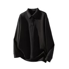 批发秋冬装<b class='q'>Polo</b><b class='q'>衫</b>卫衣<b class='q'>男</b>日系宽松纯色提花复古外套百搭休闲长袖T恤<b class='q'>衫</b>