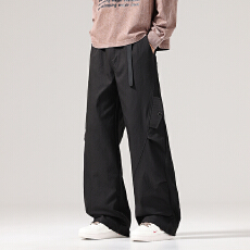 实拍2025秋冬新款休闲长裤宽松抽绳美式直筒阔腿运动裤子男潮流