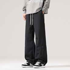实拍2025秋冬新款休闲裤男宽松抽绳美式直筒阔腿运动户外工装裤子