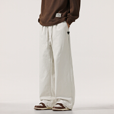 批发美式松紧腰抽绳工装裤男秋季新款潮牌宽松直阔腿休闲<b class='q'>裤子</b>