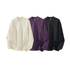 批发实拍秋冬新款美式潮牌休闲<b class='q'>卫衣</b>男士宽松圆领长袖t恤纯色打底上衣