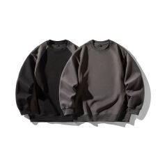 批发秋冬装圆领拼色拼接卫衣男<b class='q'>日系</b>简约宽松纯色<b class='q'>复古</b>百搭休闲体恤上衣