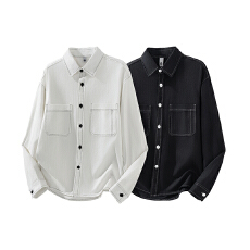 实拍秋季新款小众洗水纯棉衬衫外套男重磅落肩百搭透气舒适夹克