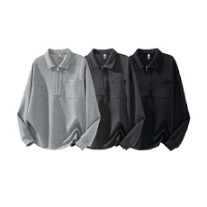 实拍秋冬新款polo衫翻领半拉链卫衣男潮流百搭休闲宽松透气上衣