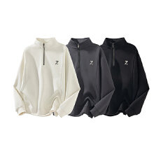 实拍秋冬重磅纯棉休闲半拉链潮牌立领卫衣男宽松百搭长袖T恤上衣