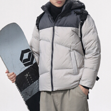 批发冬装<b class='q'>新款</b>重磅羽绒服男士连帽加厚时尚拼色面包服90白鸭绒羽绒服