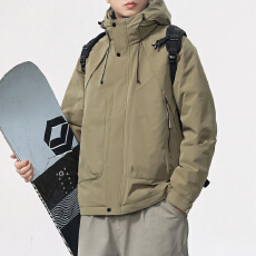 冬装新款重磅潮牌结构拼接大口袋连帽羽绒服男90白鸭绒保暖外套