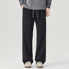 批发实拍2025秋冬新款针织博澳绒提花<b class='q'>休闲裤</b><b class='q'>男</b>宽松百搭厚实直筒长裤