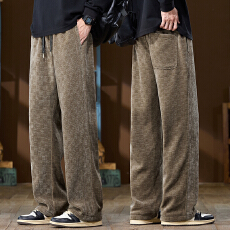 批发实拍2025秋冬新款博澳绒提花格<b class='q'>休闲裤</b><b class='q'>男</b>宽松简约百搭直筒厚实长裤