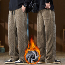 批发加绒加厚冬装新款博澳绒提花<b class='q'>休闲裤</b><b class='q'>男</b>宽松百搭保暖御寒长裤