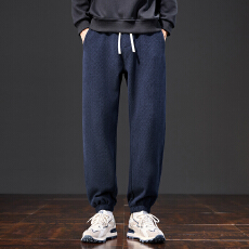 批发实拍2025秋冬新款针织斜纹<b class='q'>休闲裤</b><b class='q'>男</b>宽松简约百搭直筒厚实长裤