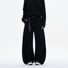 批发<b class='q'>美式</b>复古皱折阔腿多口袋工装裤男女直筒宽松小众设计感<b class='q'>休闲</b>弯刀裤