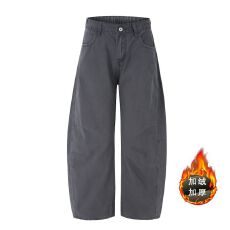 批发冬季加绒加厚阔腿多口袋工装裤男女直筒宽松小众设计感休闲弯刀裤