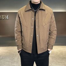 实拍冬季新款翻领羽绒服外套男新国标简约轻薄潮流拼接保暖羽绒服