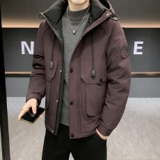 实拍冬季新款连帽羽绒服男新国标潮流保暖御寒羽绒工装外套