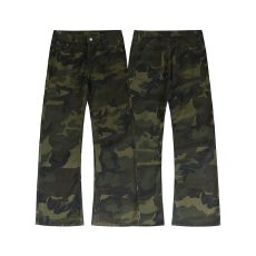 批发实拍秋冬新款<b class='q'>美式</b>高街100%纯棉迷彩微喇牛仔裤男女款百搭<b class='q'>休闲</b>长裤