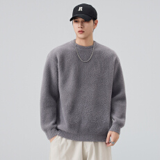 实拍2025秋冬新款圆领毛衣男宽松百搭韩版针织衫线衣
