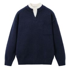 实拍2025秋冬新款潮牌假两件毛衣男宽松百搭英伦风针织衫卫衣外套