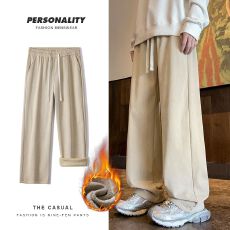 加绒加厚灯芯绒休闲裤男直筒宽松保暖锁温松紧腰橡筋裤长裤子