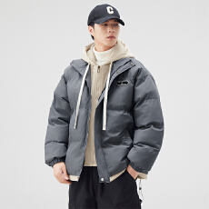 批发冬季潮牌假两件棉衣男加厚保暖御寒棉袄外套连帽百搭羽绒棉服