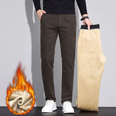 批发加绒保暖冬季新款雪尼尔轻<b class='q'>商务</b>半松紧<b class='q'>休闲</b>裤男修身弹力通勤长裤