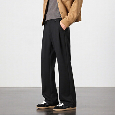 批发秋<b class='q'>冬</b>新款潮流羊毛尼400克微喇直筒休闲裤男宽松百搭轻奢小西裤