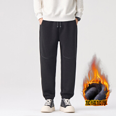 批发加绒加厚<b class='q'>冬</b>季新款休闲束脚裤男宽松百搭松紧腰保暖御寒长裤