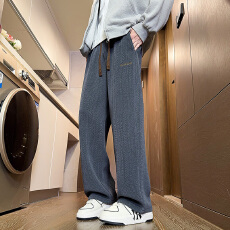 批发秋<b class='q'>冬</b>新款直筒休闲裤男宽松百搭松紧腰灯芯绒提花简约长裤