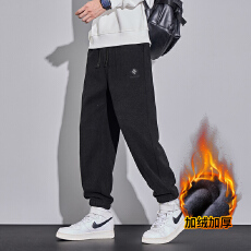 批发加绒加厚<b class='q'>冬</b>季新款直筒休闲裤男宽松百搭松紧腰束脚弹力保暖长裤