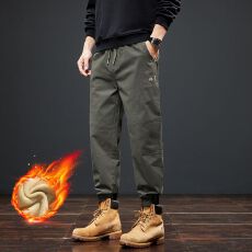 批发<b class='q'>冬</b>季加绒加厚保暖休闲裤男宽松百搭纯棉耐磨束脚工装御寒长裤