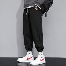 实拍2026春季新款宽松休闲裤男宽松百搭纯棉松紧腰束脚裤子