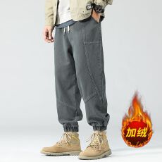 加绒加厚冬季保暖新款休闲裤男宽松百搭纯棉松紧腰束脚裤子