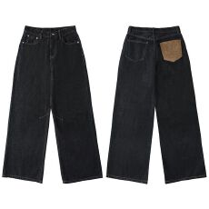 2026春季马年限定马毛原色宽松A字baggy阔腿黑色牛仔裤男直筒潮裤