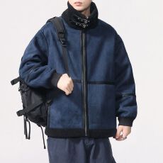 批发两面穿羊羔绒翻领外套冬季新款加厚男装保暖棉衣夹克